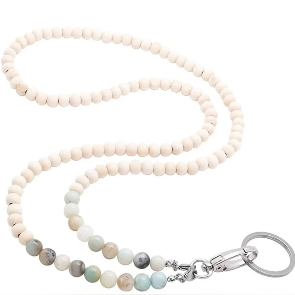 C&L Accessories Lanyards for ID Badges, Beaded Wooden & Natural Stone